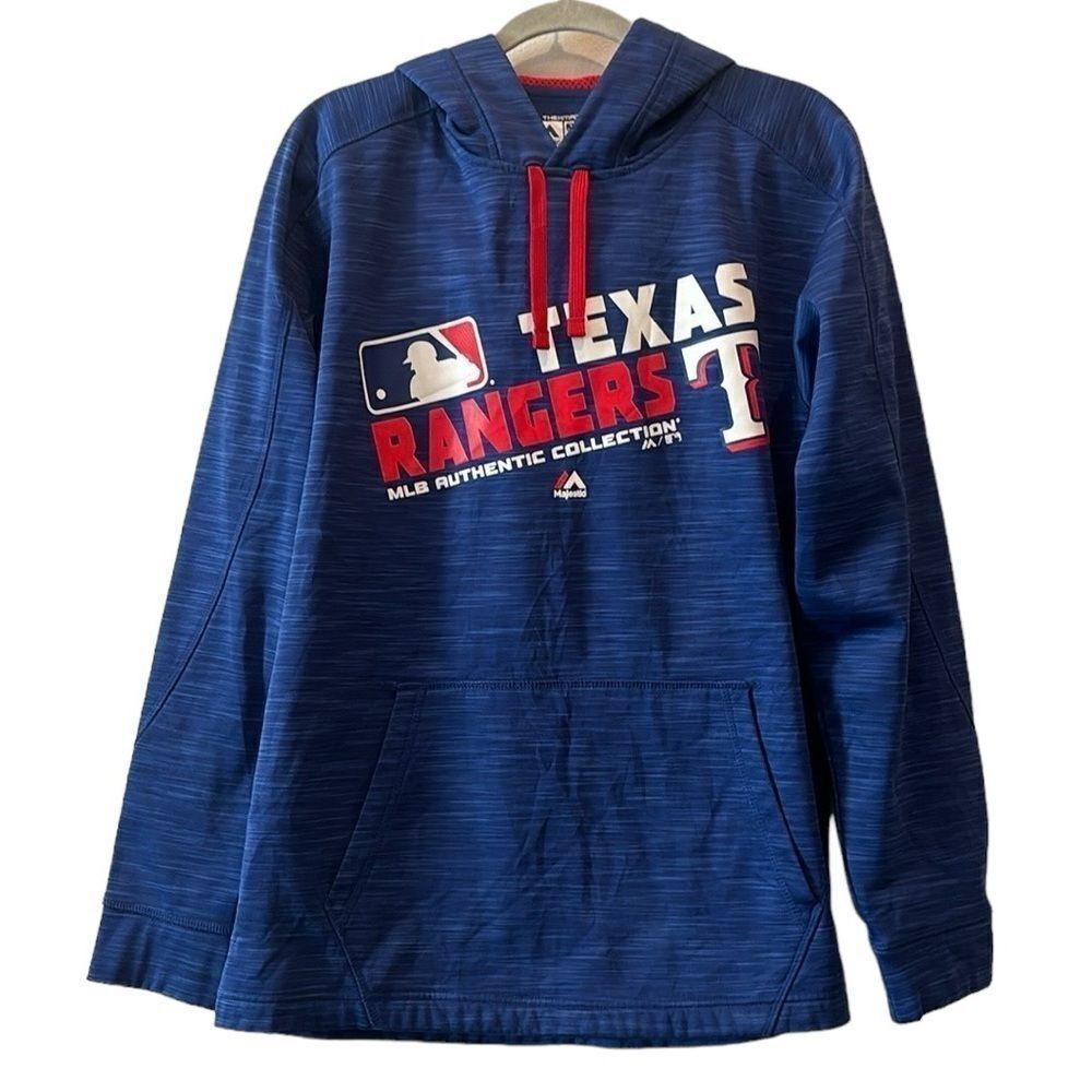 Majestic Texas Rangers Levelwear Therma Base Team Arch Pullover Hoodie Medium